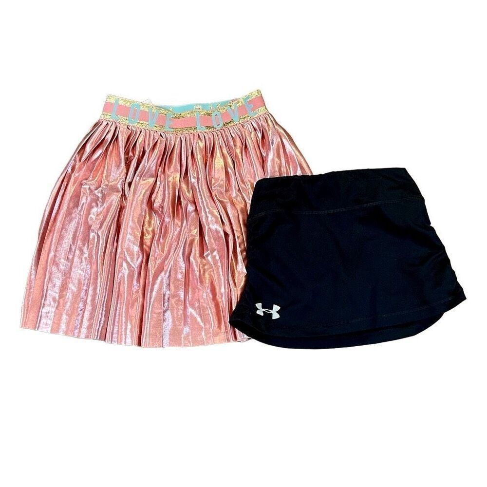 Girls Skirt Bundle 365 Kids Pink Shimmery Skirt, Under Armour Black Skort 6, 6X